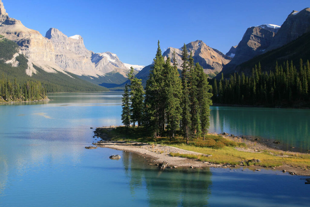 Spirit Island at Maligne Lake is one of Jasper National Park’s most famous photo spots.