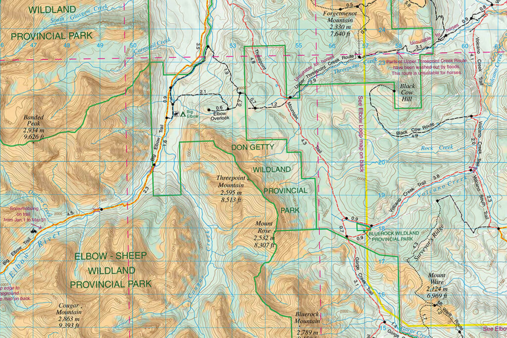 Detail from Gem Trek’s Bragg Creek and Sheep Valley Map.