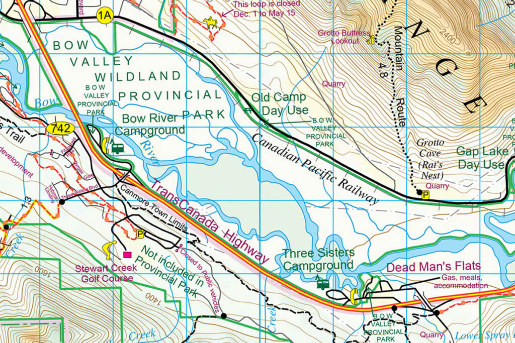 A section of Gem Trek’s Canmore and Kananaskis Village Map