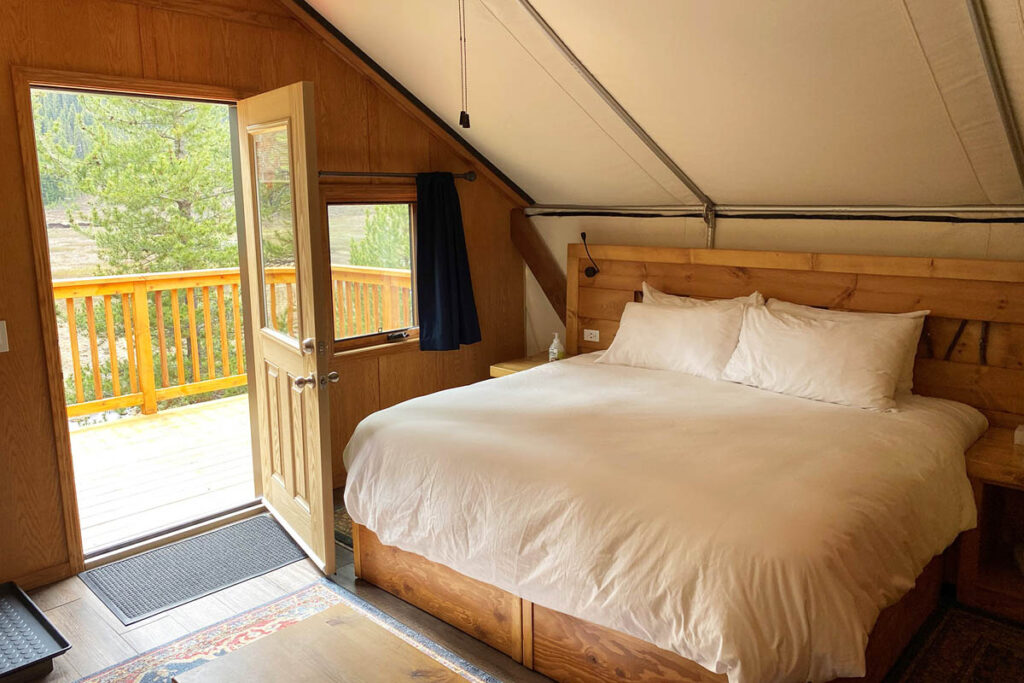 Glamping tent at Mount Engadine Lodge.