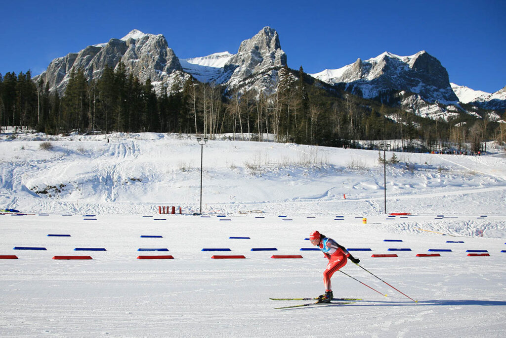 Cross-country ski racing at the Canmore Nordic Centre.