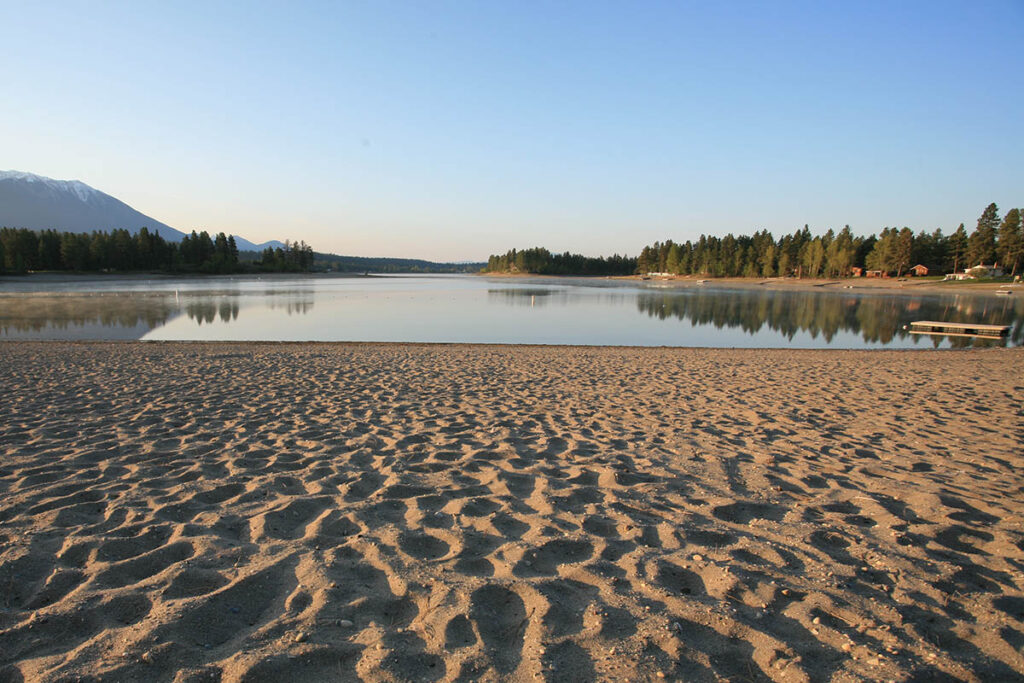 Wasa Lake has sandy beaches and warm water.