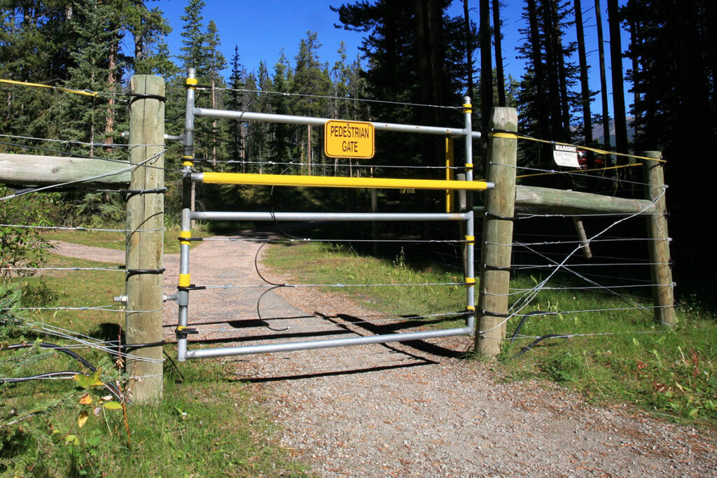 An electric fence surrounds Lake Louise Campground to keep out bears.