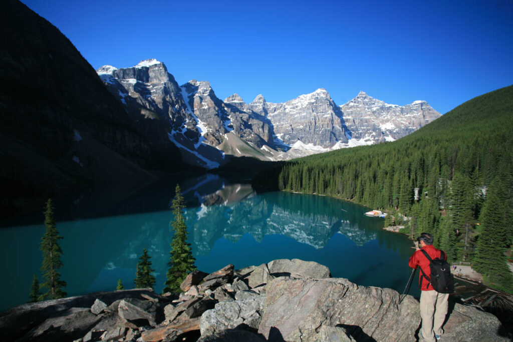 Capturing early morning light at Moraine Lake.